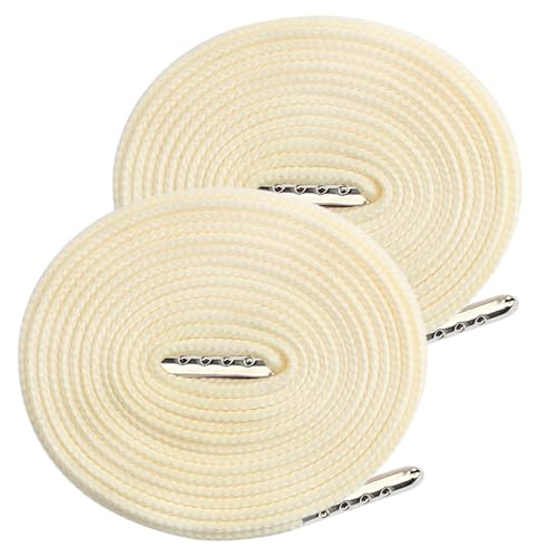 2 Stück beige Polyester-Kordelzug, 130 cm, universeller flacher Kordelzug, Ersatz mit Metallverschlussenden für Kapuzen-Sweatshirt, Hose, Schuhe von Vokenforu