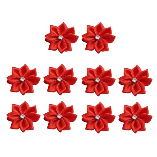 30 rote Polyester-Bänder, Blumen, 3 cm, Strass, künstliche Stoffblumen, Nähapplikationen, Verzierungen für DIY, Handwerk, Kleidung, Haar-Accessoire von Vokenforu