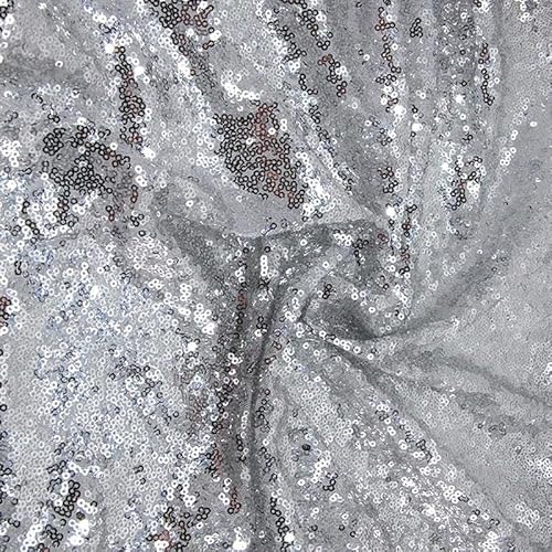 50 x 130 cm silberfarbenes, glänzendes Glitzermaterial mit Pailletten, Polyester-Pailletten-Mesh-Stoff für Glitzer-Kleidung 50 x 130 cm silberfarbenes, glänzendes Glitzermaterial mit Pailletten, Polyester-Pailletten-Mesh-Stoff für Glitzer-Kleidung von Vokenforu