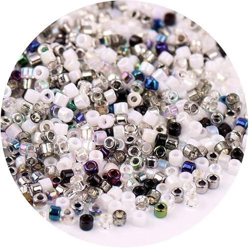 720 Stück schillernde Glasperlen, 2 mm, gemischte Farben, Glas-Rocailles für Armbänder, Basteln, Schlüsselanhänger, Schwarz und Weiß von Vokenforu