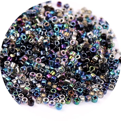 720 Stück schillernde Glasperlen, 2 mm, gemischte Farben, Glas-Rocailles für Armbänder, Basteln, Schlüsselanhänger, Schwarz von Vokenforu
