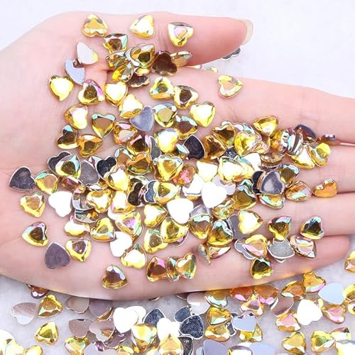 Acryl-Herz-Strasssteine, 6 mm, AB-Gold, flache Rückseite, Herz-Edelsteine für Nagelkunst, Glitzer, DIY, 100 Stück von Vokenforu