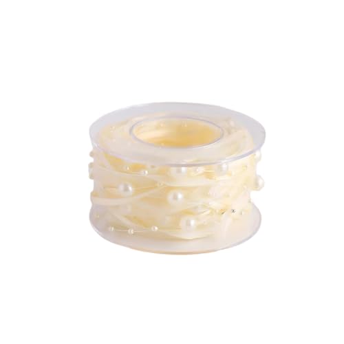 Chiffonband mit Perlen, 4,5 m, durchsichtiges Chiffonband für Blumensträuße, Geschenkverpackungen, Beige von Vokenforu