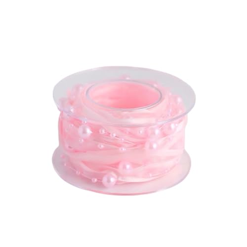 Chiffonband mit Perlen, 4,5 m, durchsichtiges Chiffonband für Blumensträuße, Geschenkverpackungen, Rosa von Vokenforu