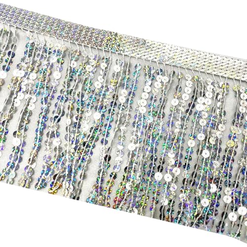 Fransenborte mit Pailletten, 15 cm x 91 cm, glitzernde Fransenborte für Bastelarbeiten, Kleidung Fransenborte mit Pailletten, 15 cm x 91 cm, glitzernde Fransenborte für Bastelarbeiten, Kleidung von Vokenforu