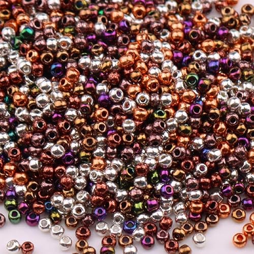 Glasperlen in Metallic-Optik, 2 mm, gemischte Farben, für Armbänder, Basteln, Schlüsselanhänger, ca. 1000 Stück, Kaffeefarben, 1 Packung von Vokenforu