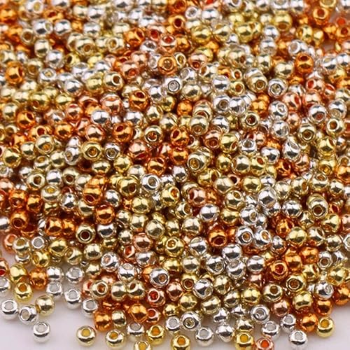 Glasperlen in Metallic-Optik, 2 mm, gemischte Farben, für Armbänder, Basteln, Schlüsselanhänger, ca. 1000 Stück, goldfarben, 1 Packung von Vokenforu