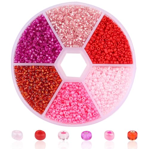 Glasperlen in verschiedenen Farben, 3 mm, kleine Glas-Rocailles für Armbänder, Basteln, Schlüsselanhänger, Rosa, 1 Box von Vokenforu