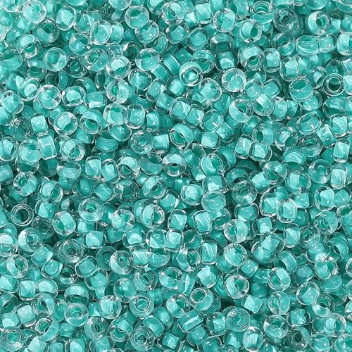 Glitzernde Glasperlen mit glänzendem Pulver, 2,5 mm, glitzernd, seegrün, für Armbänder, Basteln, Schlüsselanhänger, 1500 Stück von Vokenforu