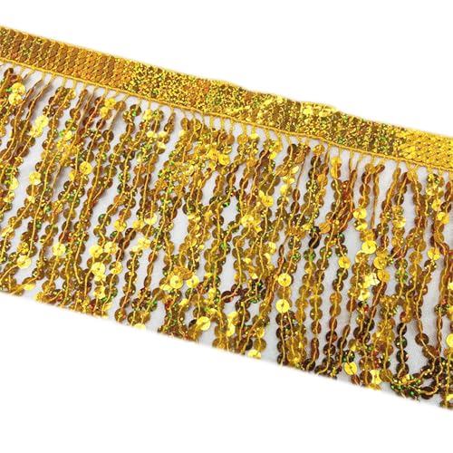 Goldene Pailletten-Fransenborte, 15 cm x 91 cm, glitzernde Fransenborte für Bastelarbeiten, Kleidung von Vokenforu