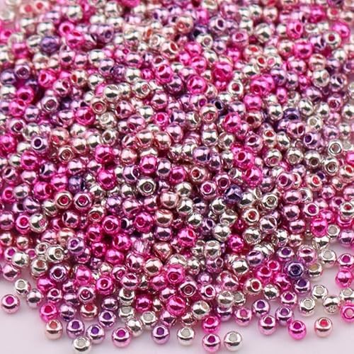 Metallic-Glas-Rocailles, 2 mm, gemischte Farben, Glasperlen für Armbänder, Basteln, Schlüsselanhänger, ca. 1000 Stück, rosa Ton, 1 Packung von Vokenforu
