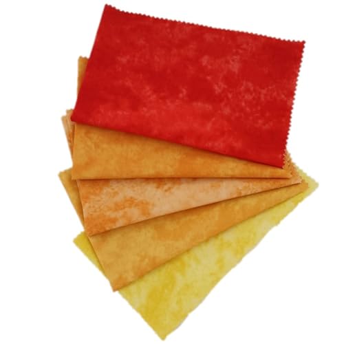 Quadratischer Baumwoll-Steppstoff, verschmiert, gefärbter Baumwollstoff für Bastelarbeiten, Nähen, 20 x 20 cm, Rot und Gelb, 5 Stück von Vokenforu