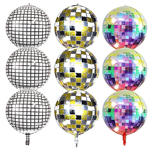 9 Stück 55,9 cm Disco-Ballons 4D große Spiegel-Disco-Folienballons Aluminium Mylar Helium Disco Luftballons Disco Silber Folienballons 70er Jahre Disco Party Ballons für Geburtstag Erwachsene von Vokmon