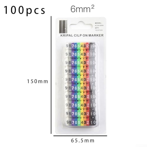 100 Stück nummerierte Etiketten für Drähte, bunte Kabelmarkierer zum Anklippen für verbesserte Organisation (6 mm) von Volakebeing