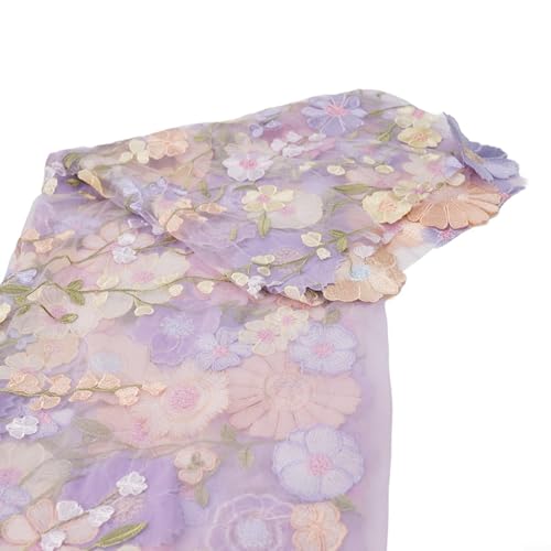 Bestickter Spitzenstoff für Kleidung und Basteln, elegante Blumenmuster auf weichem Gaze-Material (Stil A) von Volakebeing