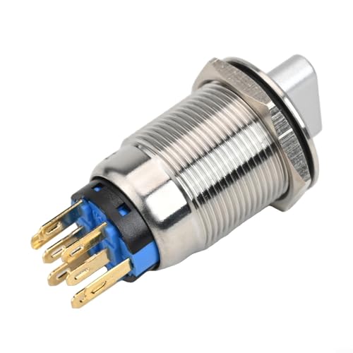 Volakebeing 19 mm Drehschalter, Verriegelung, 3 Positionen, 2NO2NC, Edelstahl-Druckknopf, 12–24 V, LED-Anzeige, IP67, wasserdicht, Industrieanlagenschalter (gelb) von Volakebeing