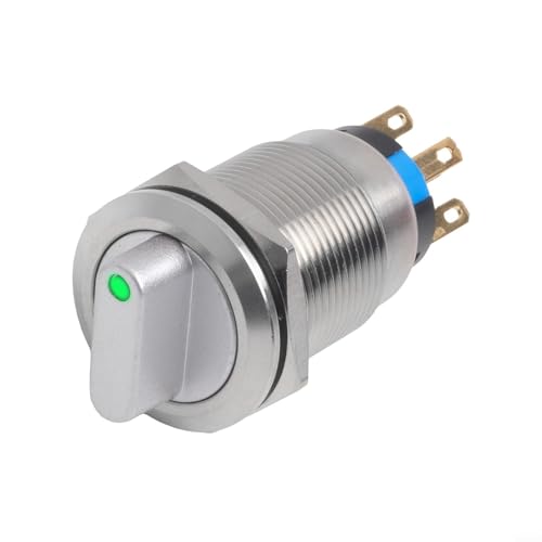 Volakebeing 19 mm Drehschalter, Verriegelung, 3 Positionen, 2NO2NC, Edelstahl-Druckknopf, 12–24 V, LED-Anzeige, IP67, wasserdicht, industrielle Ausrüstung, Schalter (grün) von Volakebeing