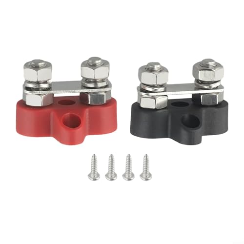 Volakebeing 2 x M8-Klemmen, Doppel-Batterieanschlüsse, 12–48 V, Sammelschienenklemmblock, rot schwarz, für Auto, Marine, LKW, Wohnwagen, Boot, Anhänger, Industrieanlagen von Volakebeing