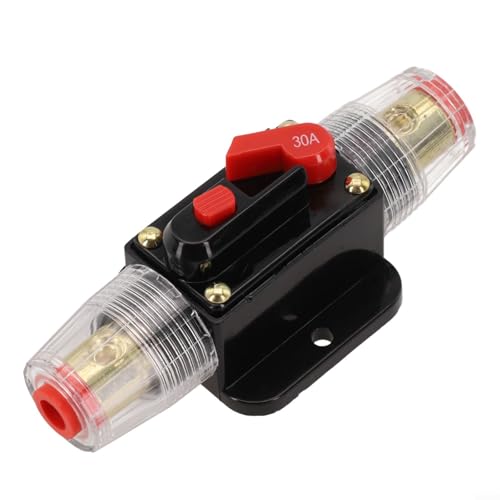 Volakebeing 30A Leitungsschutzschalter, rücksetzbarer Überlastschutz, Sicherungshalter, 12-24 V, manueller Reset-Schalter für Auto, Audio, Wohnmobil, Boot, LKW, Solarwechselrichter, schwarz, rot von Volakebeing