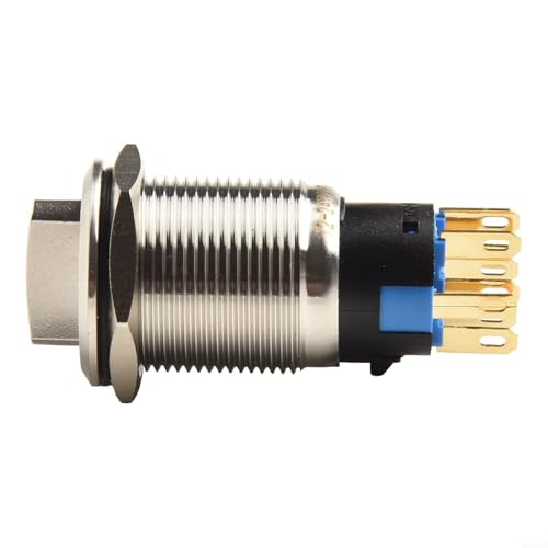 Volakebeing Dreh-Druckknopfschalter, 19 mm, 3 Positionen, 2NO2NC, Edelstahl, LED, wasserdicht, 12–24 V, industrieller Steuerschalter, IP66, für CNC-Maschinen-Ausrüstung, Weiß von Volakebeing