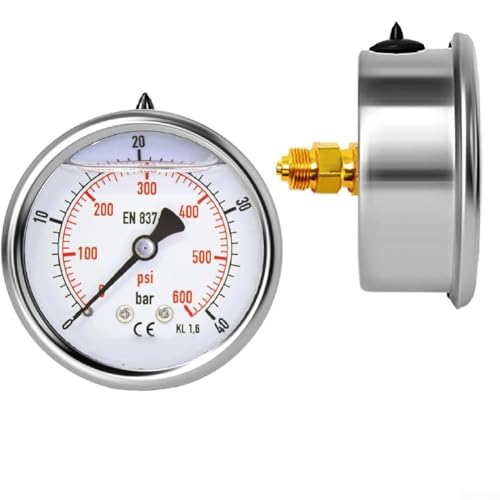 Volakebeing Manometer, 0–100 bar, hydraulisches Vakuummessgerät, 60 mm Zifferblatt, mit Glycerin gefüllt, Edelstahl, M14 x 1,5 Anschluss für industrielle Anwendungen (0–40 bar) von Volakebeing
