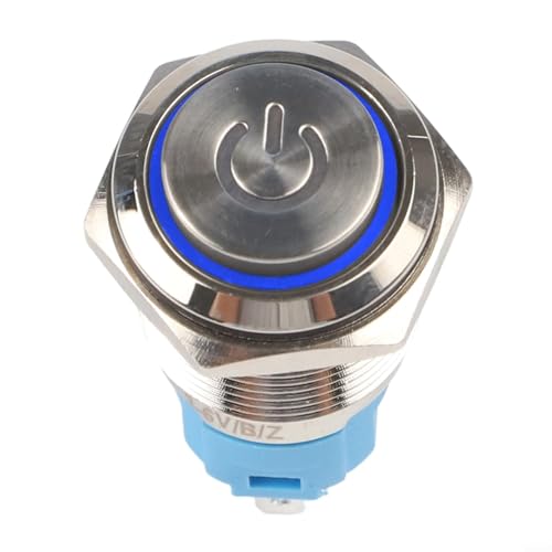 Volakebeing Metall-Drucktastenschalter mit Power-LED-Symbol, Verriegelung, selbstsichernd, wasserdicht, IP66, 3–6 V, hoher Kopf für industrielle Anwendungen (blau) von Volakebeing