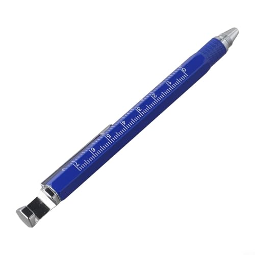 Volakebeing Multifunktionaler Gelschreiber mit Messlineal, Schraubendreher, Handyhalter, kapazitiver Stift, 0–70 mm, metrische imperiale Skalen, Bürowerkzeug (blau) von Volakebeing