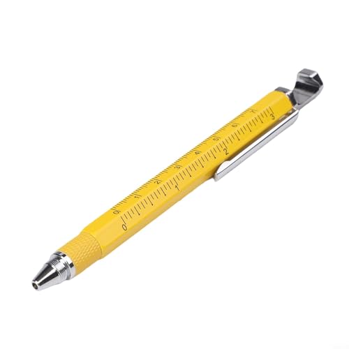 Volakebeing Multifunktionaler Gelschreiber mit Messlineal, Schraubendreher, Handyhalter, kapazitiver Stift, 0–70 mm, metrische imperiale Skalen, Bürowerkzeug (gelb) von Volakebeing