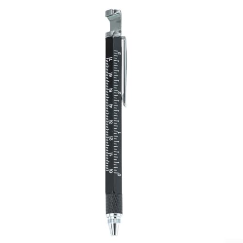 Volakebeing Multifunktionaler Gelschreiber mit Messlineal, Schraubendreher, Handyhalter, kapazitiver Stift, 0–70 mm, metrische imperiale Skalen, Bürowerkzeug (schwarz) von Volakebeing