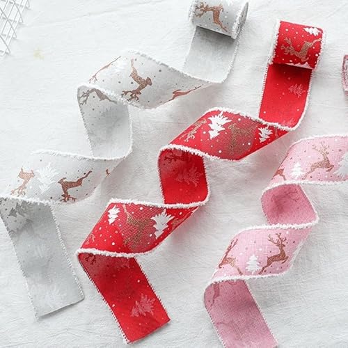 Weihnachtsbaum-Bänder, 2 m, rot-grauer Stoff, Urlaubsdekoration, Ornamente für Verpackungen, Partys und Zuhause, saisonale Dekoration (rot) von Volakebeing