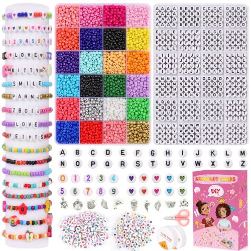 5800pcs buchstaben perlen set，4 mm Glasperlen und Buchstaben-Alphabet-Perlen, Herz-Perlen, Zahlen-Perlen und andere Bastelperlen, für Freundschaftsarmbänder, Halsketten, Schlüsselanhänger (C) von Volance