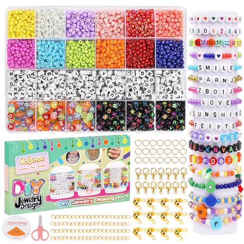 Volance Perlen Zum Auffädeln 3000PCS Perlen Set,4mm Glasperlen und Buchstabenperlen schmuck selber machen set,Geeignet für bunte DIY Halskette Freundschaft Armband Schmuck machen von Volance