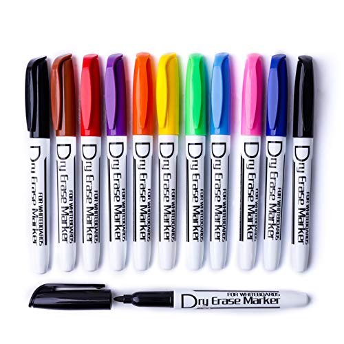 Volcanics Whiteboard Marker Stifte 12er Set Rundspitze Folienstift Abwischbar Glasboard Marker Trocken Rückstandsfrei Boardmarker Fein (10 Farben) von Volcanics