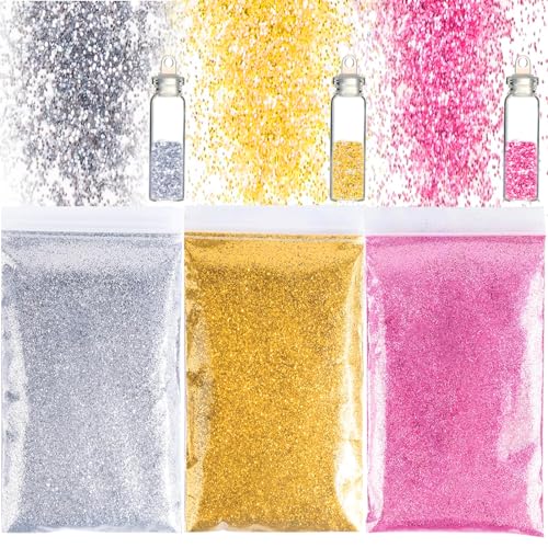 Volhuluk 150g Glitzer zum Basteln, 3 Farben Gold Silber Rosa Glitzerpulver Glitter Pulver, Glitzer Basteln Glitter Pailletten Glitzerpuder für Nägel Gesicht Makeup Kartenbasteln Handwerk Nagelkunst von Volhuluk