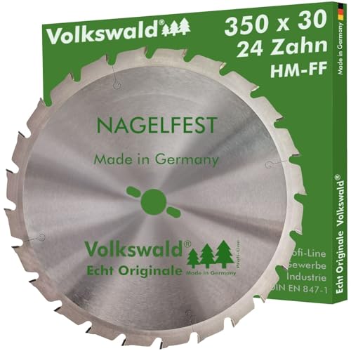 Volkswald ® HM-Sägeblatt FF 350 x 30 mm Z= 24 Nagelfest Kreissägeblatt für Tischkreissäge Wippsäge Brennholzsäge f. Bauholz Brennholz Schalholz Schaltafel Gasbetonstein Faserplatten Massivholz von Volkswald