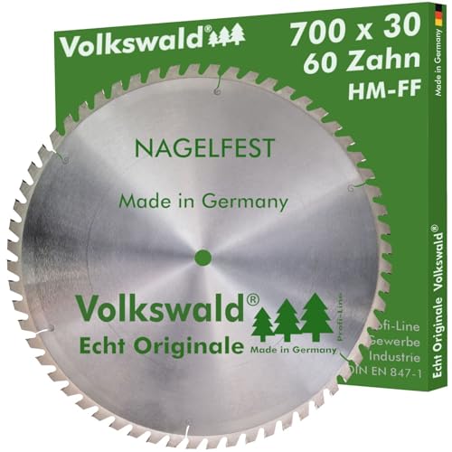Volkswald ® HM-Sägeblatt FF 700 x 30 mm Z= 60 Nagelfest Kreissägeblatt für Brennholzsäge Wippsäge Tischkreissäge f. Schalholz Schaltafel Bauholz Brennholz Gasbetonstein Faserplatten Massivholz von Volkswald