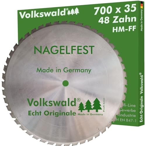 Volkswald ® HM-Sägeblatt FF 700 x 35 mm Z= 48 Nagelfest Kreissägeblatt für Brennholzsäge Wippsäge Tischkreissäge f. Schalholz Schaltafel Bauholz Brennholz Gasbetonstein Faserplatten Massivholz von Volkswald