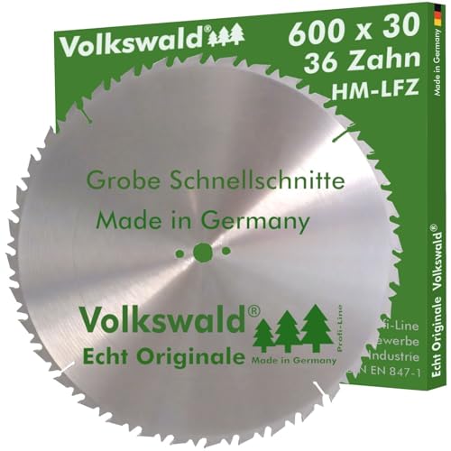 Volkswald ® HM-Sägeblatt LFZ 600 x 30 mm Z= 36 für Naturholz Brennholz Massivholz Hartholz für Tischkreissägen Wippkreissägen Brennholzsägen Hartmetallsägeblatt Kreissägeblatt von Volkswald