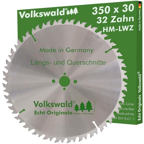 Volkswald ® HM-Sägeblatt LWZ 350 x 30 mm Z= 32 Kreissägeblatt Wechselzahn Präzisions-Sägeblatt mit Spanabweiser für Hartholz Naturholz Brennholz Leimholz Kappsäge Wippsäge Tischkreissäge von Volkswald