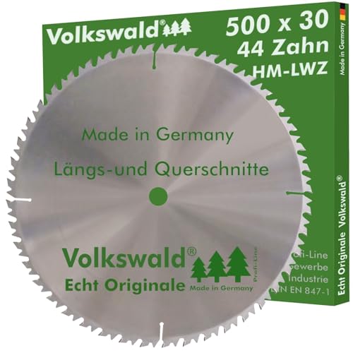 Volkswald ® HM-Sägeblatt LWZ 500 x 30 mm Z= 44 Kreissägeblatt Wechselzahn Präzisions-Sägeblatt mit Spanabweiser für Hartholz Naturholz Brennholz Leimholz Kappsäge Wippsäge Tischkreissäge von Volkswald