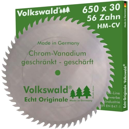 Volkswald ® Sägeblatt CV 650 x 30 mm Z= 56 geschränkt Tischkreissägen Wippkreissägen und Formatkreissägen geschärft Brennholz CV Chrom - Vanadium, CS Chrom - Stahl KV von Volkswald