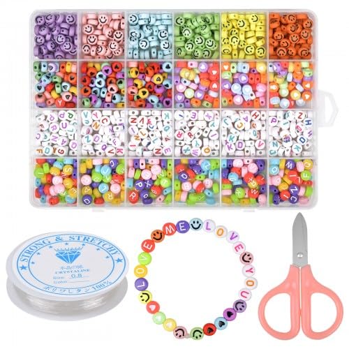 Volumoon 1200 Stück Perlen, A-Z Buchstabenperlen, Bunte Herzperlen, Smiley Perlen, Alphabet Perlen Set, Rund Buchstaben, Perlen zum Armbänder,8mm Gummiband, für Erstellen DIY, Halsketten, Schmuck Volumoon 1200 Stück Perlen, A-Z Buchstabenperlen, Bunte Herzperlen, Smiley Perlen, Alphabet Perlen Set, Rund Buchstaben, Perlen zum Armbänder,8mm Gummiband, für Erstellen DIY, Halsketten, Schmuck von Volumoon