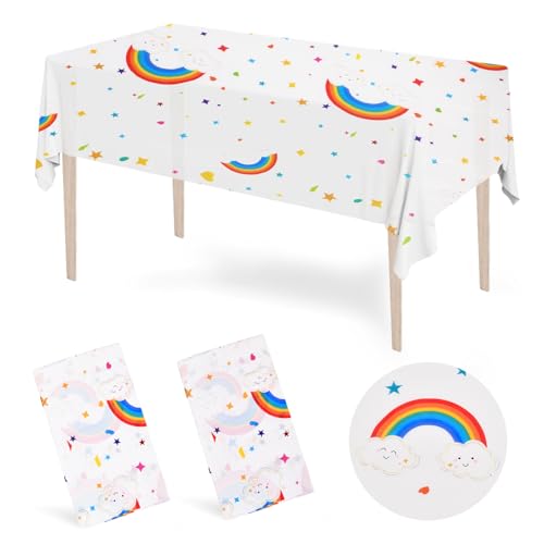 volumoon 2 Stück Tischdecke Regenbogen, Wasserdicht Kunststoff Tischtuch, Einweg Plastik Tischdecken, Niedliche Tischdeko, für drinnen und draußen Picknick Kinder Geburtstag Babyparty, 130 x 220cm volumoon 2 Stück Tischdecke Regenbogen, Wasserdicht Kunststoff Tischtuch, Einweg Plastik Tischdecken, Niedliche Tischdeko, für drinnen und draußen Picknick Kinder Geburtstag Babyparty, 130 x 220cm von volumoon