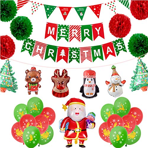 Volumoon 31 Stück Weihnachtsballon Set,Weihnachten Ballon Dekoration Kit,Weihnachts Ballon Deko,Weihnachtsmann Folienballon,Christmas Party Supplies,für Weihnachtsfeier Dekoration von Volumoon