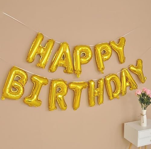 Volunx Happy Birthday Gold 40,6 cm Folienballon Buchstaben Luftballons Banner Kit Hängende Alphabet Party Dekorationen für Erwachsene und Kinder von Volunx