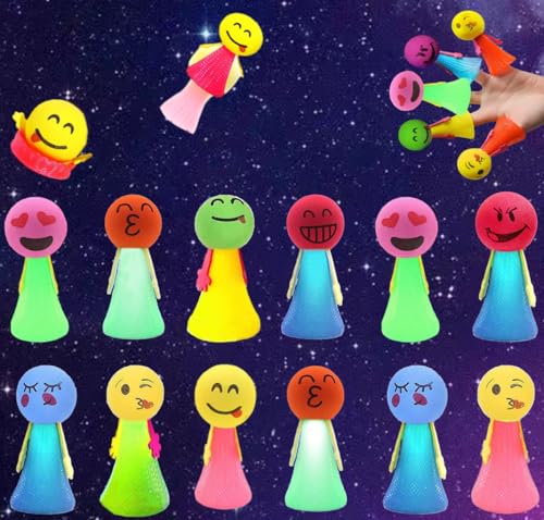 Vomkela 12 Stück LED Feder Leucht Springendes Spielzeug,Mitgebsel Kindergeburtstag Gastgeschenke,LED Jumping Emoticon Leuchtspielzeug Kinder Weihnachten Partyzubehör für 3-15 jahre Mädchen und Jungen von Vomkela