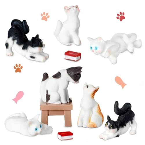 7 Stück Miniatur-Figuren Spielzeug Figur Tier winkekatze mittelfinger Set Niedliche Figur Kuchen Topper Mini Garten Miniatur-Figuren Landschaft Dekor für Home Desk Party Dekorationen (Katze) von Vomkela