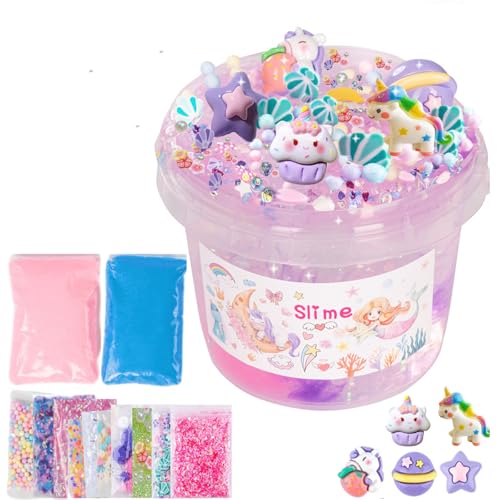 Kindergeburtstag Gastgeschenke Clear Verträumt Slime Einhorn,10OZ Rosa-violett Schleim mit Mehrfarbiger Glitzer Kinder und 12 Säckchen Set,MärchenThemen Schleim Spielzeug Mitgebsel Kindergeburtstag von Vomkela