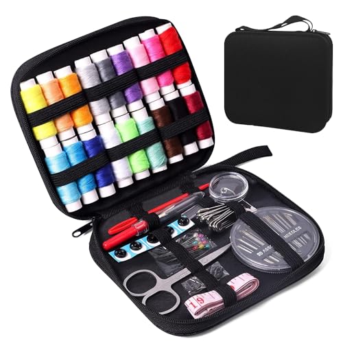 Nähset Grundausstattung,Sewing Kit Case Holds Needles Scissors Tape Measure Thread and other Sewing Accessories 87 Pieces Sewing Bag for Home Travel Emergencies. Schwarz. von Vongfome