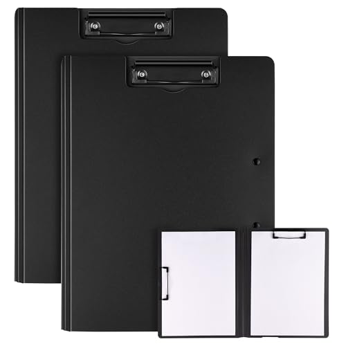 Vonsera 2er Pack Klemmbrett A4, Schreibmappe A4 mit 2 Klemmen, Klemmbrett mit Deckel, Klemmbretter für Büro, Schule, Baustelle, Schwarz von vonsera
